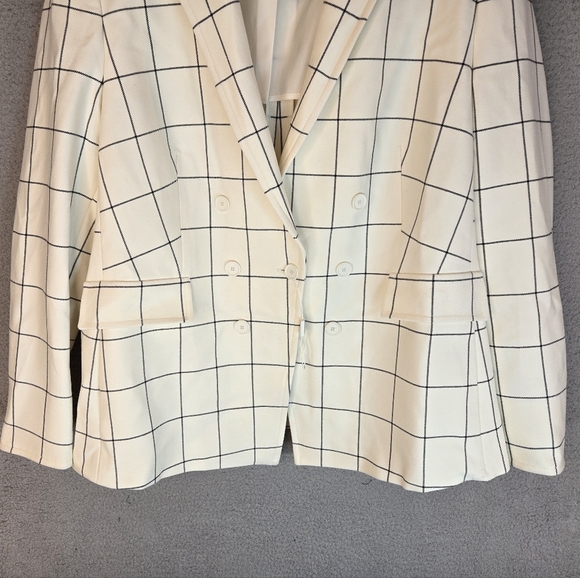 Akris Punto Cream & Black Windowpane Jacket Womens Sz 16 Partially Lined Pockets - Picture 4 of 16